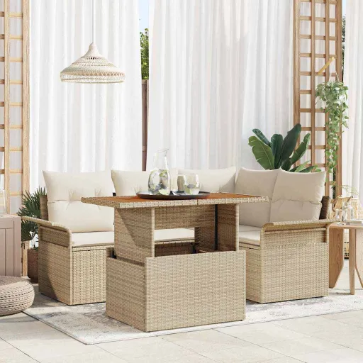 Conjunto de Sofá de Jardín   Beige Poliratán (5 pcs)