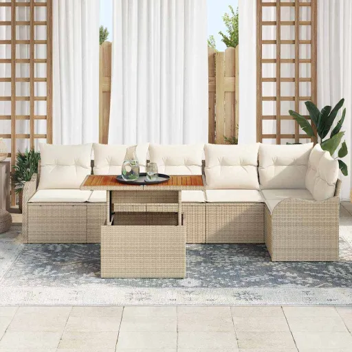 Conjunto de Sofá de Jardín   Beige Poliratán (7 pcs)