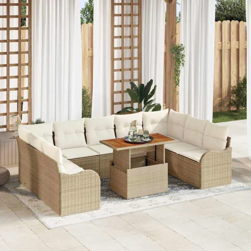 Conjunto de Sofá de Jardín   Beige Poliratán (10 pcs)
