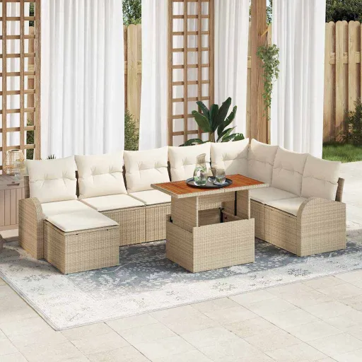 Conjunto de Sofá de Jardín   Beige Poliratán (9 pcs)
