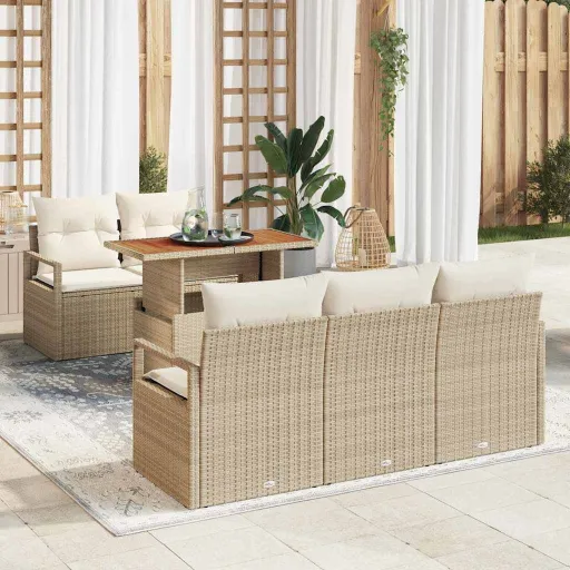 Conjunto de Sofá de Jardín   Beige Poliratán (6 pcs)
