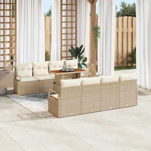 Conjunto de Sofá de Jardín   Beige Poliratán (9 pcs)