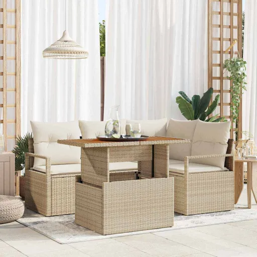 Conjunto de Sofá de Jardín   Beige Poliratán (5 pcs)