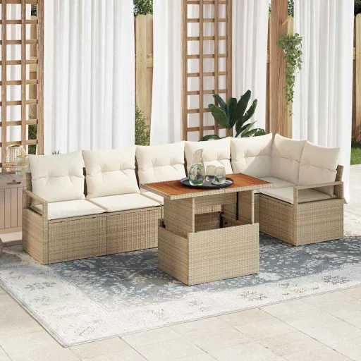 Conjunto de Sofá de Jardín   Beige Poliratán (7 pcs)