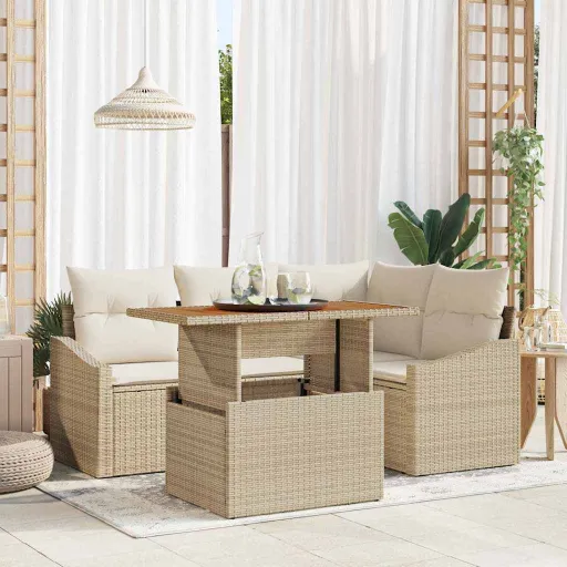 Conjunto de Sofá de Jardín   Beige Poliratán (5 pcs)