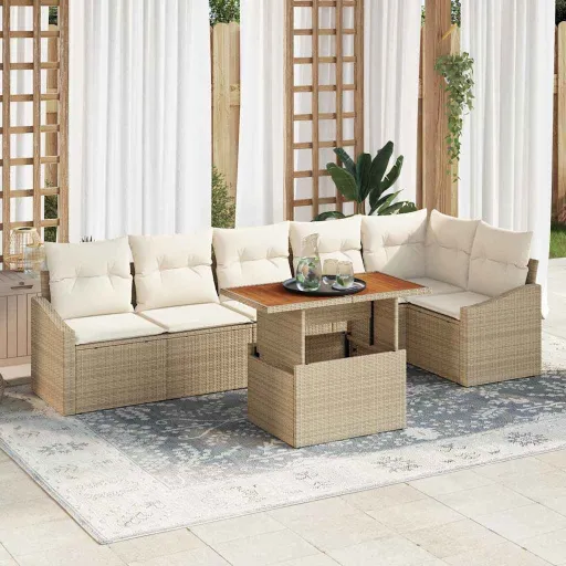 Conjunto de Sofá de Jardín   Beige Poliratán (7 pcs)