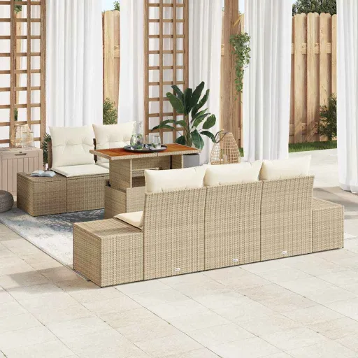 Conjunto de Sofá de Jardín   Beige Poliratán (6 pcs)