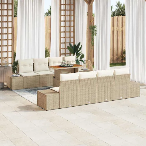 Conjunto de Sofá de Jardín   Beige Poliratán (9 pcs)