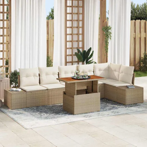 Conjunto de Sofá de Jardín   Beige Poliratán (7 pcs)