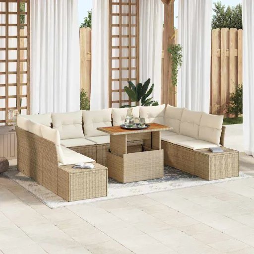 Conjunto de Sofá de Jardín   Beige Poliratán (10 pcs)