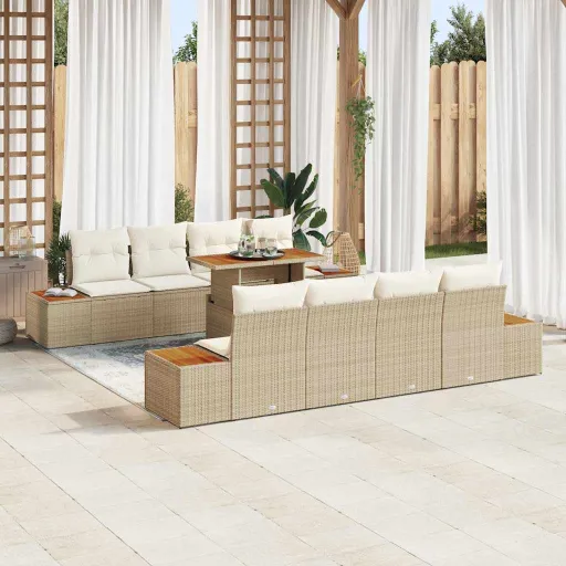 Conjunto de Sofá de Jardín   Beige Poliratán (9 pcs)