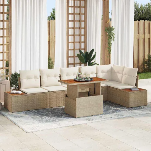 Conjunto de Sofá de Jardín   Beige Poliratán (7 pcs)