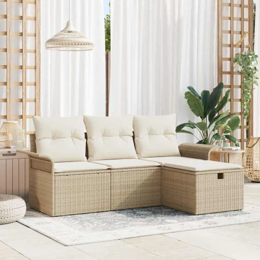 Conjunto de Sofá de Jardín Con Cojín   Beige Poliratán (4 pcs)