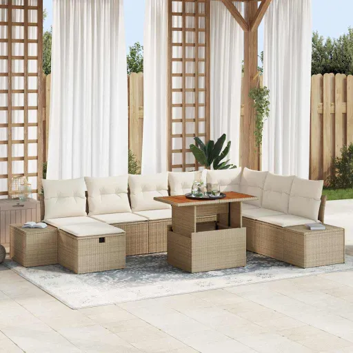 Conjunto de Sofá de Jardín   Beige Poliratán (9 pcs)