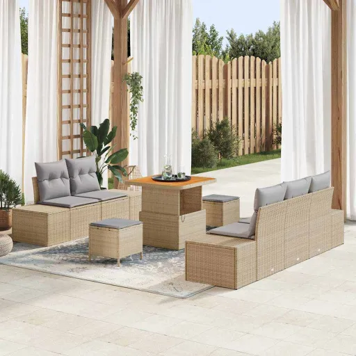 Conjunto de Sofás de Jardín Con Cojín   Beige Poliratán (8 pcs)