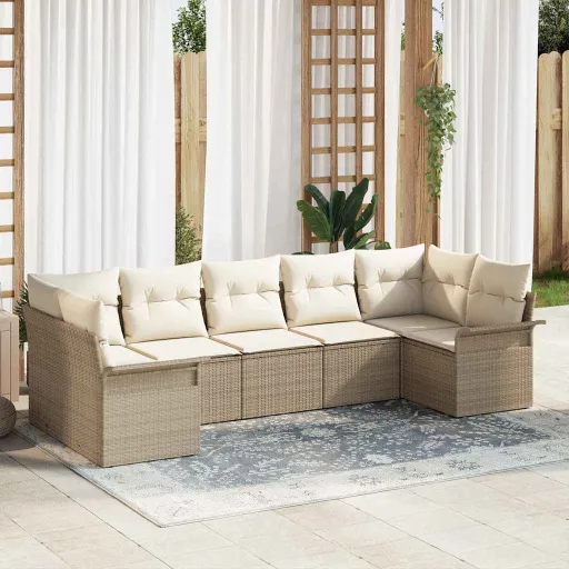 Conjunto de Sofá de Jardín Con Cojín   Beige Poliratán (7 pcs)