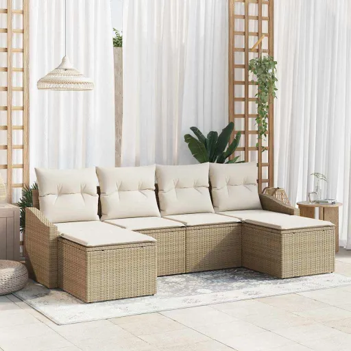 Conjunto de Comedor de Jardín Con Cojín   Beige y Crema (6 pcs)