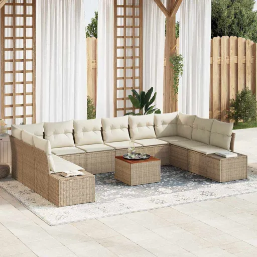Conjunto de Sofá de Jardín   Beige y Blanco (11 pcs)