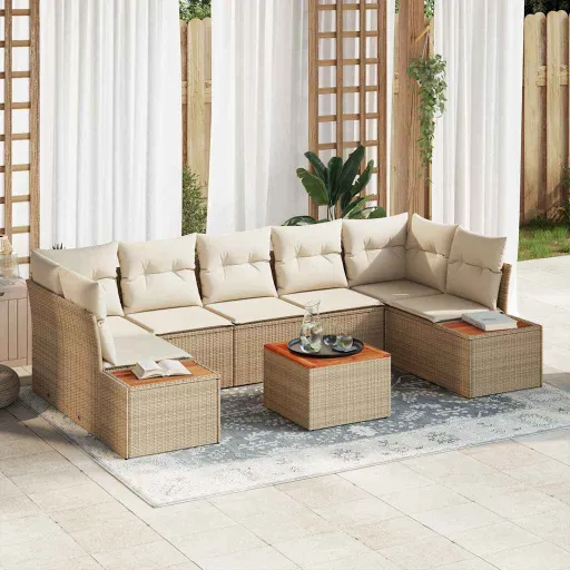 Conjunto de Sofá de Jardín Con Cojín   Beige Poliratán (8 pcs)