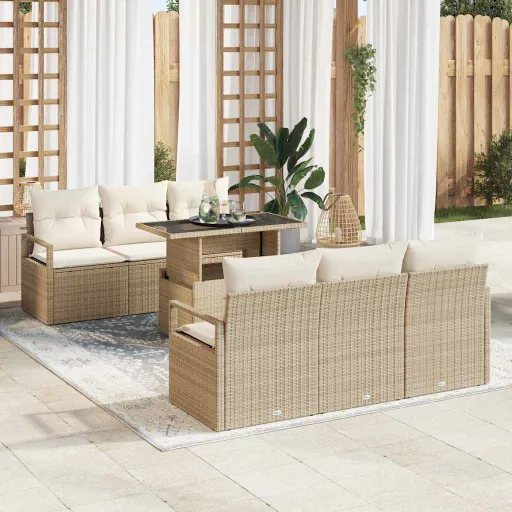 Conjunto de Sofá de Jardín Con Cojín   Beige Poliratán (7 pcs)
