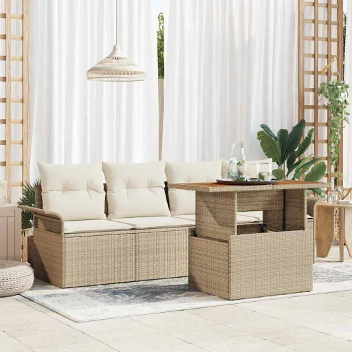Conjunto de Sofá de Jardín   Beige Poliratán (5 pcs)