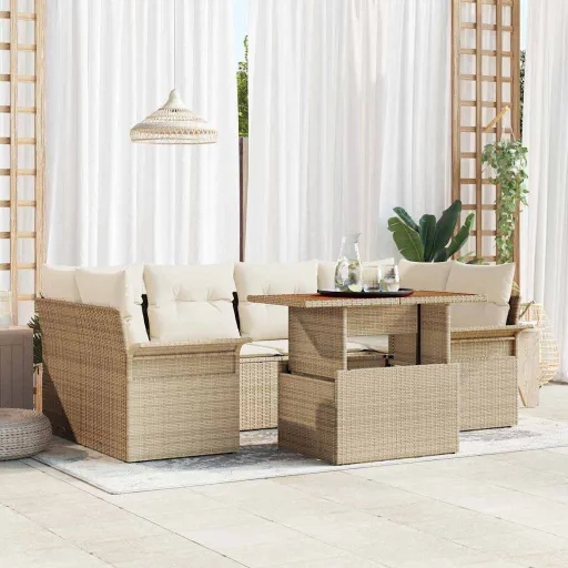Conjunto de Sofá de Jardín   Beige Poliratán (7 pcs)
