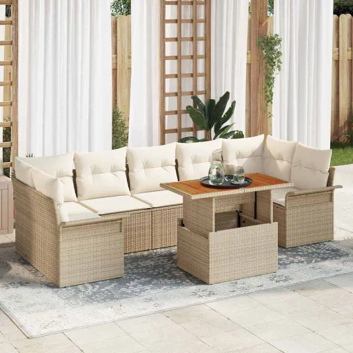 Conjunto de Sofá de Jardín   Beige Poliratán (8 pcs)