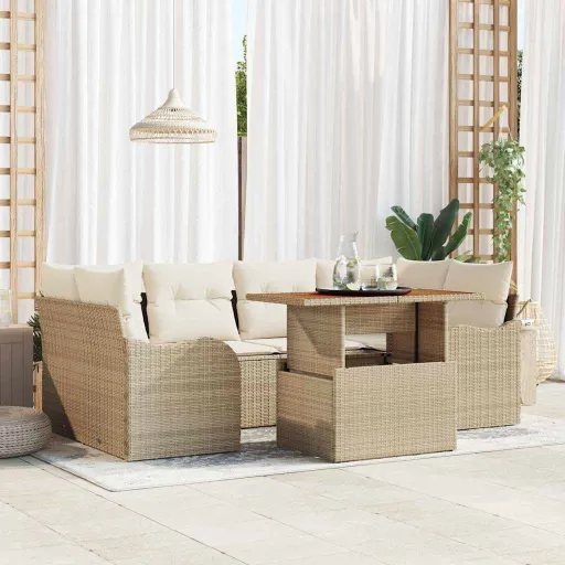 Conjunto de Sofá de Jardín   Beige Poliratán (7 pcs)