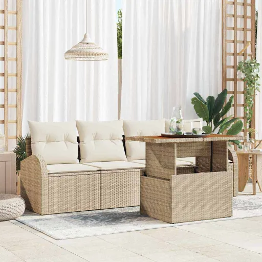 Conjunto de Sofá de Jardín   Beige Poliratán (5 pcs)