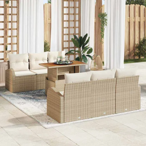 Conjunto de Sofá de Jardín   Beige Poliratán (7 pcs)