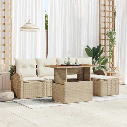 Conjunto de Sofá de Jardín   Beige Poliratán (6 pcs)