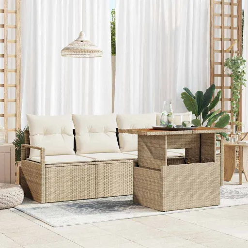 Conjunto de Sofá de Jardín   Beige Poliratán (5 pcs)