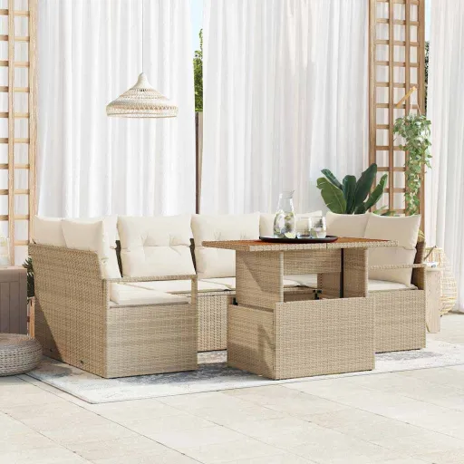 Conjunto de Sofá de Jardín   Beige Poliratán (7 pcs)