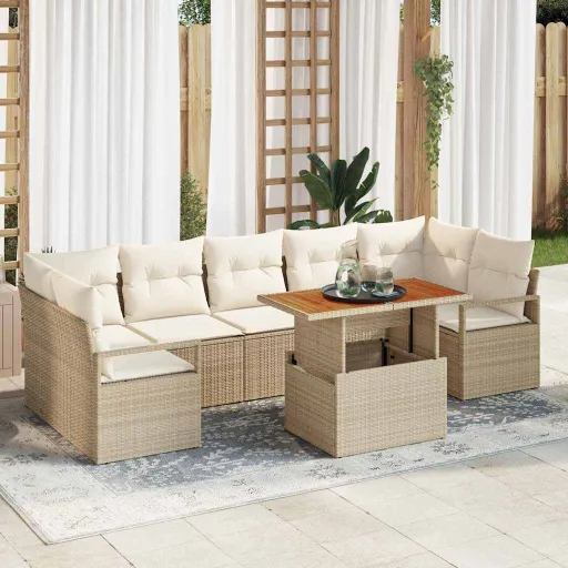 Conjunto de Sofá de Jardín   Beige Poliratán (8 pcs)