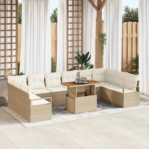 Conjunto de Sofá de Jardín   Beige Poliratán (11 pcs)