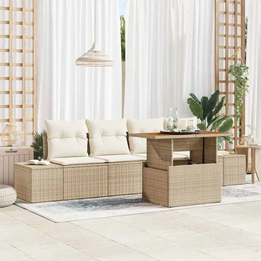 Conjunto de Sofá de Jardín   Beige Poliratán (5 pcs)