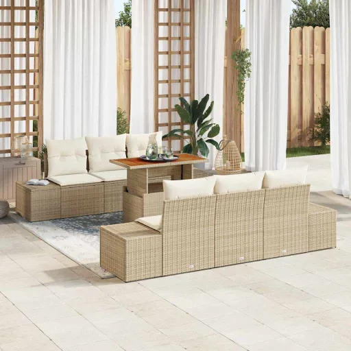 Conjunto de Sofá de Jardín   Beige Poliratán (7 pcs)