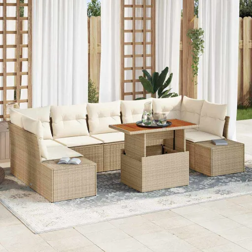 Conjunto de Sofá de Jardín   Beige Poliratán (8 pcs)