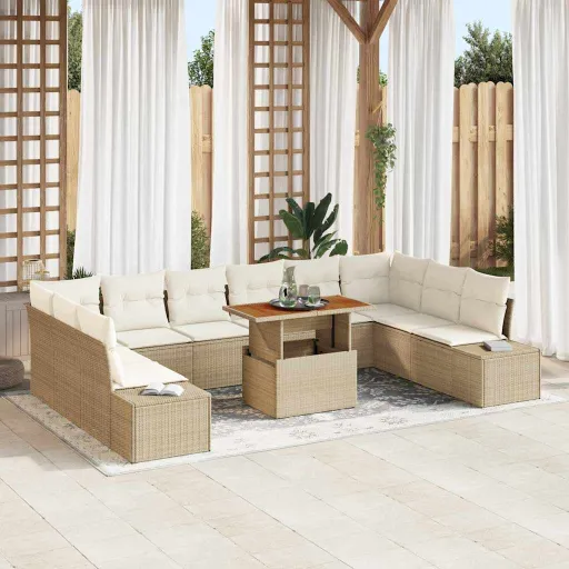 Conjunto de Sofá de Jardín   Beige Poliratán (11 pcs)