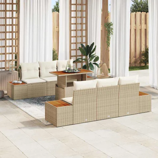 Conjunto de Sofá de Jardín   Beige Poliratán (7 pcs)
