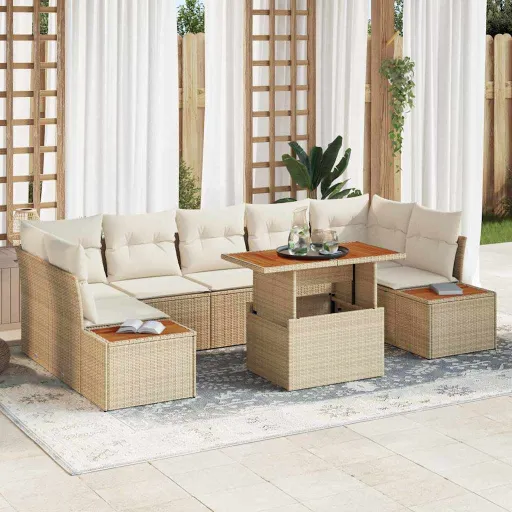 Conjunto de Sofá de Jardín   Beige Poliratán (8 pcs)