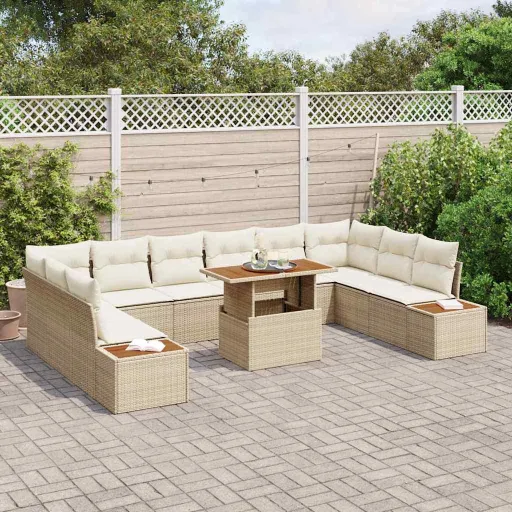 Conjunto de Sofá de Jardín   Beige Poliratán (11 pcs)