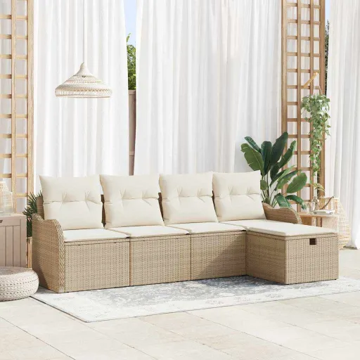 Conjunto de Sofá de Jardín Con Cojín   Beige Poliratán (5 pcs)