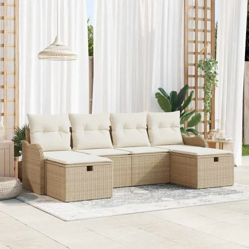 Conjunto de Sofá de Jardín Con Cojín   Beige Poliratán (6 pcs)