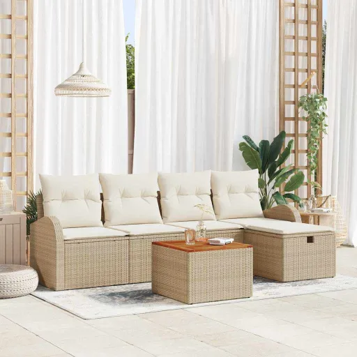 Conjunto de Sofás de Jardín Con Cojín   Beige Poliratán (6 pcs)