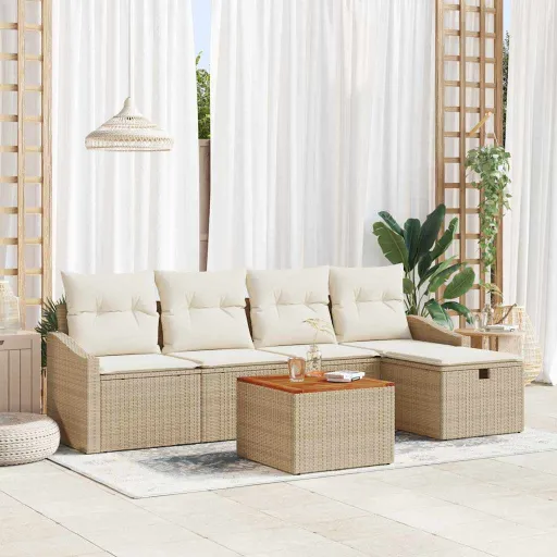 Conjunto de Sofás de Jardín Con Cojín   Beige Poliratán (6 pcs)