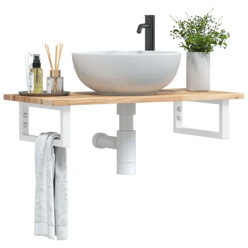 Estante de Lavabo de Pared Acero y Madera Maciza de Acacia