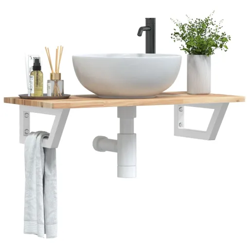 Estante de Lavabo de Pared Acero y Madera Maciza de Acacia