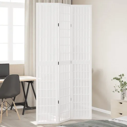 Biombo Separador de 3 Paneles Madera Maciza Paulownia Blanco