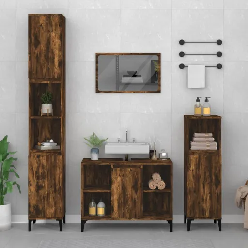 Set de Muebles Baño 3 Pzas Madera Contrachapada Roble Ahumado